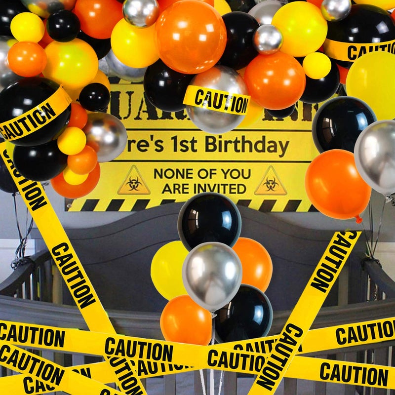 Haptda Quarantine Balloon Garland & Arch Kit  74 Pack 12Inch 5Inch Black  Orange  Yellow  Silver Latex Balloons Strip Set with Caution Tape for Quarantine Birthday Party Decorations Construction - Image 2